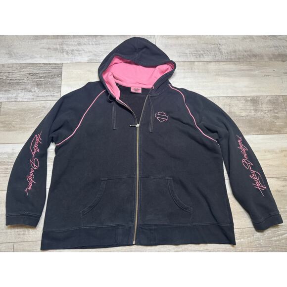 Women's Harley Davidson Black Pink Light Weight Jacket Stitched XL Extra Large - Picture 1 of 6